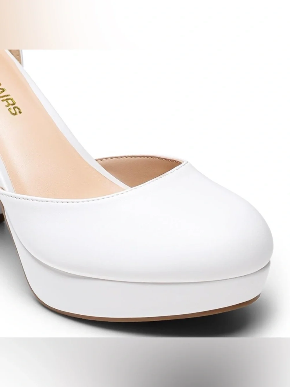 DREAM PAIRS White Platform Block Heel Ankle Strap Pumps 7.5